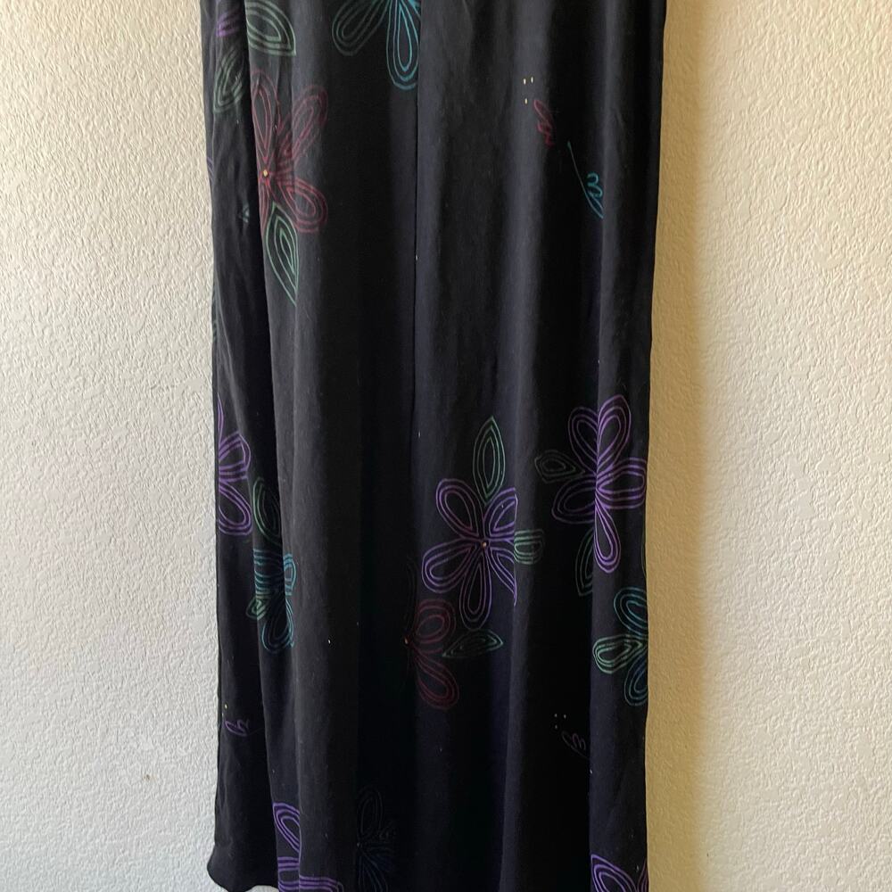 Vintage black floral 90s knit stretch midi dress size large‎ - Picture 4 of 7